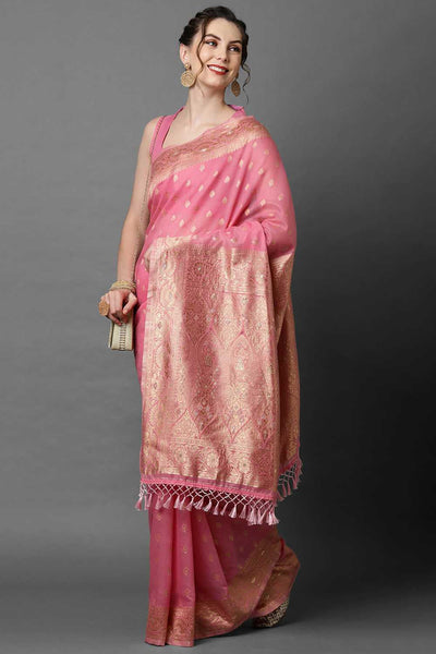 Buy Tia Light Pink Woven Art Silk One Minute Saree Online