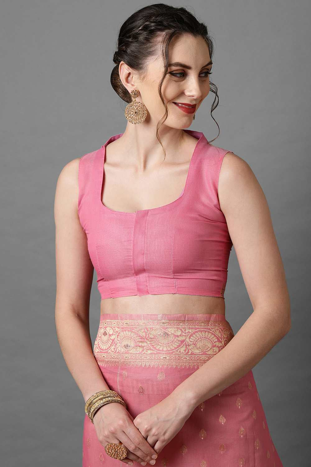 Buy Tia Light Pink Woven Art Silk One Minute Saree Online - Back