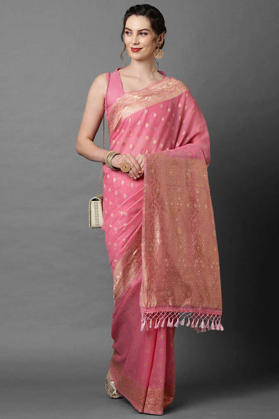Buy Tia Light Pink Woven Art Silk One Minute Saree Online - One Minute Saree