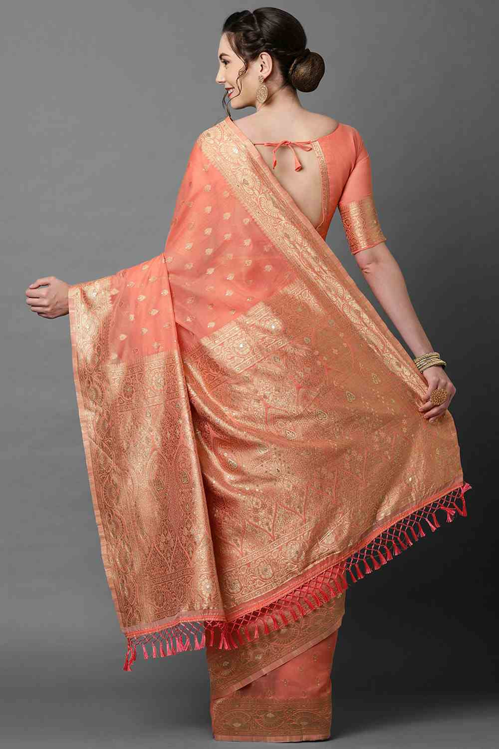 Shop Lianna Peach Woven Art Silk One Minute Saree at best offer at our  Store - One Minute Saree