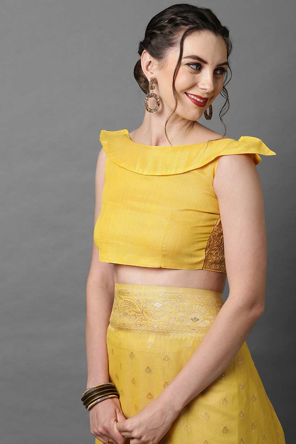 Buy Edith Yellow Woven Art Silk One Minute Saree Online - Back