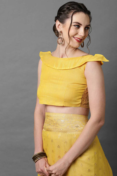 Buy Edith Yellow Woven Art Silk One Minute Saree Online - Back