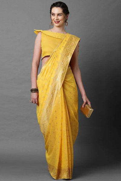 Buy Edith Yellow Woven Art Silk One Minute Saree Online - One Minute Saree