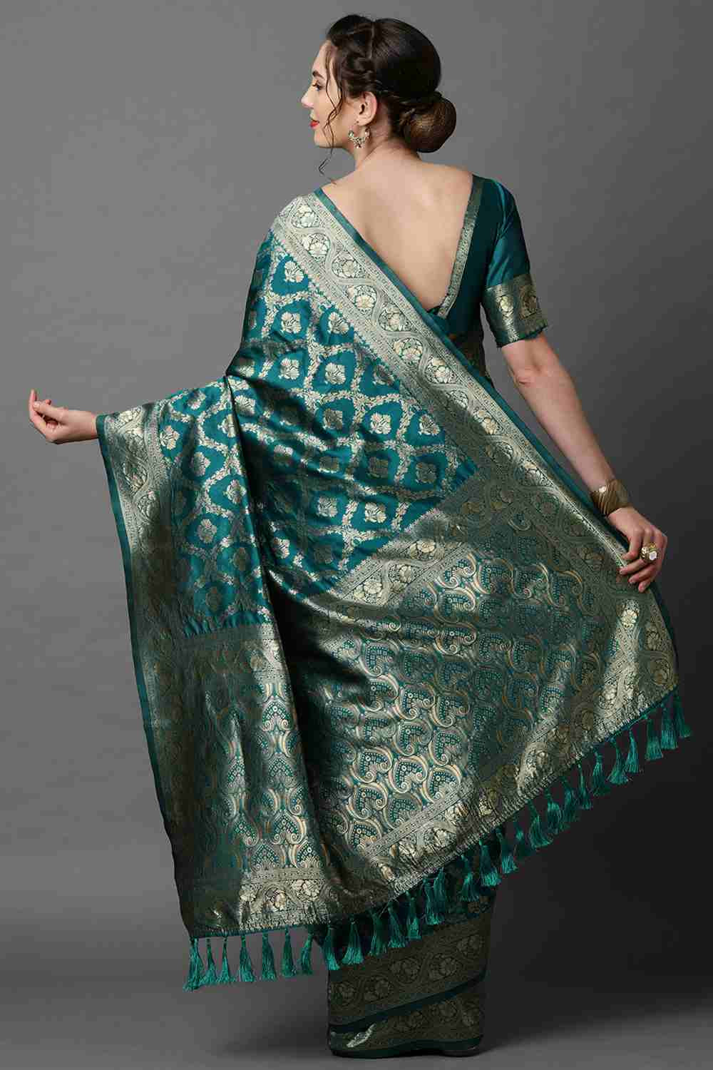 Shop Thais Teal Blue Woven Art Silk One Minute Saree at best offer at our  Store - One Minute Saree