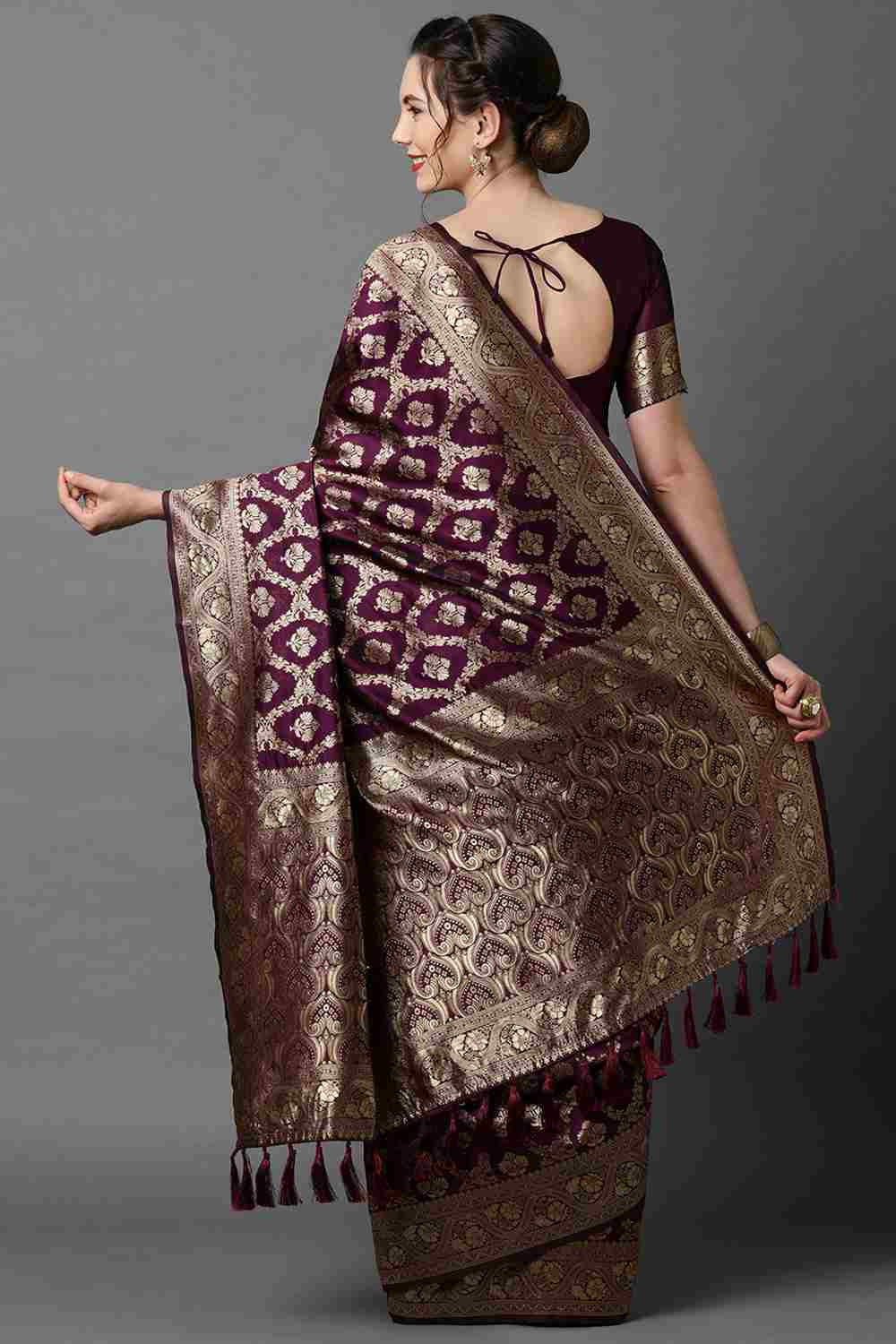 Shop Wilda Wine Woven Art Silk One Minute Saree at best offer at our  Store - One Minute Saree