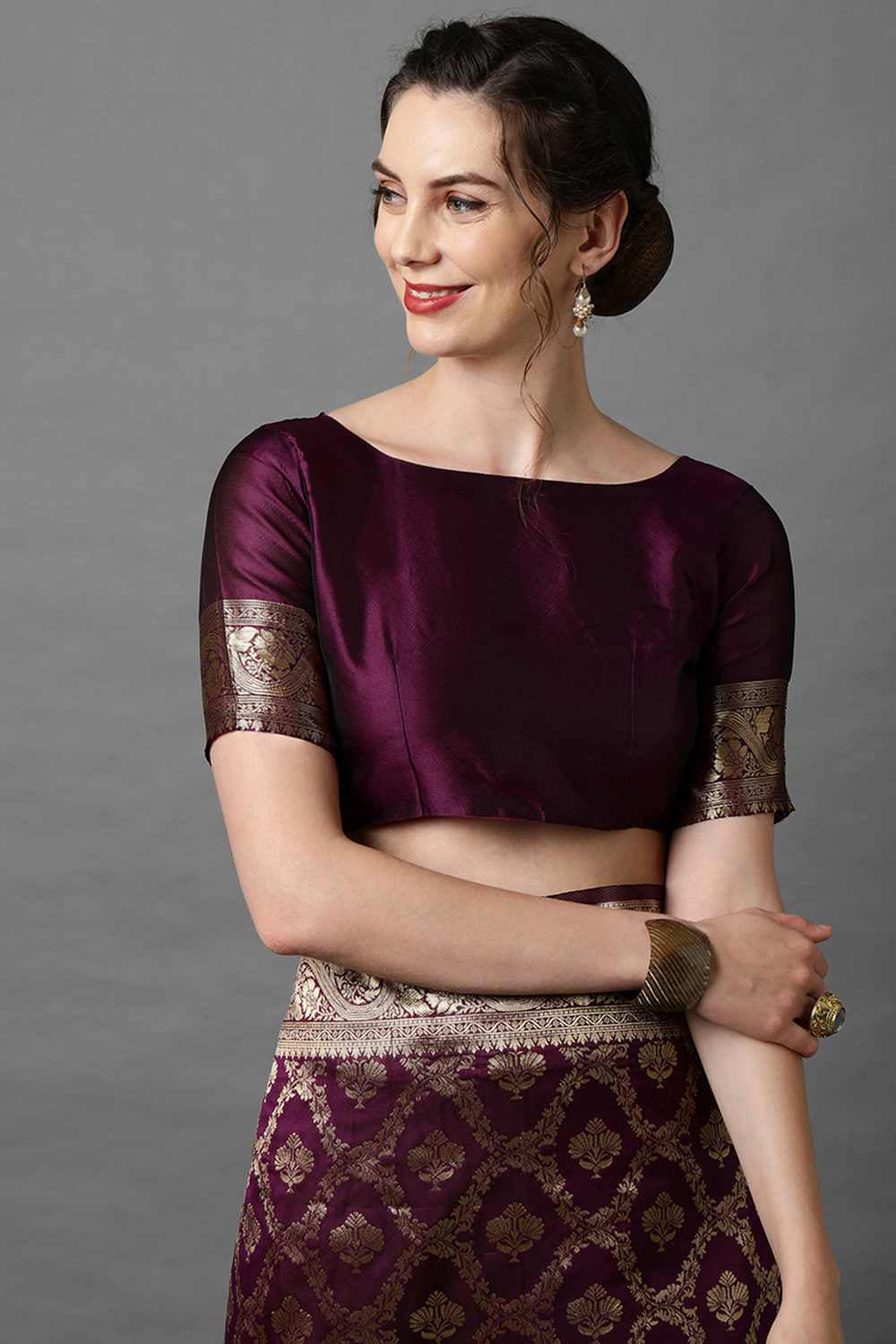 Buy Wilda Wine Woven Art Silk One Minute Saree Online - Back