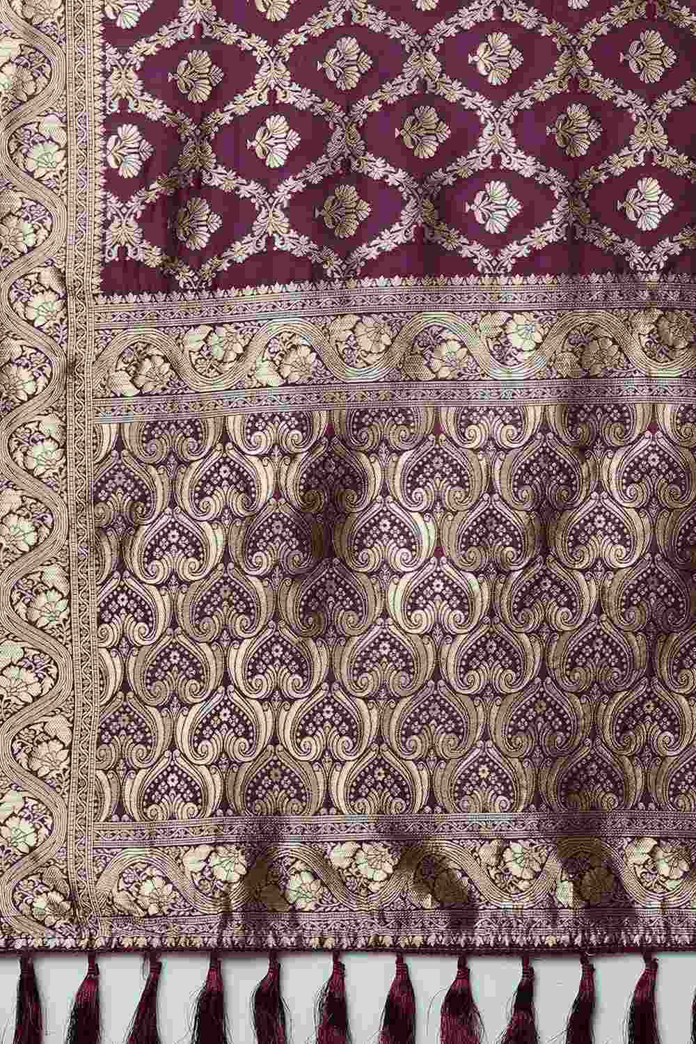 Buy Wilda Wine Woven Art Silk One Minute Saree Online - Front