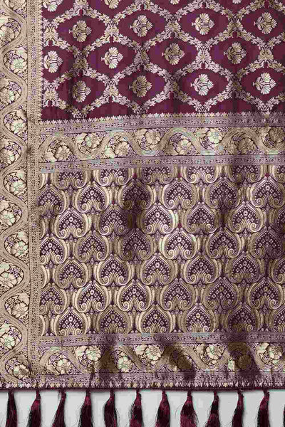 Buy Wilda Wine Woven Art Silk One Minute Saree Online - Front