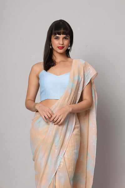 Buy Taylor Pink & Blue Tie-Dye Georgette  with Sequins One Minute Saree Online