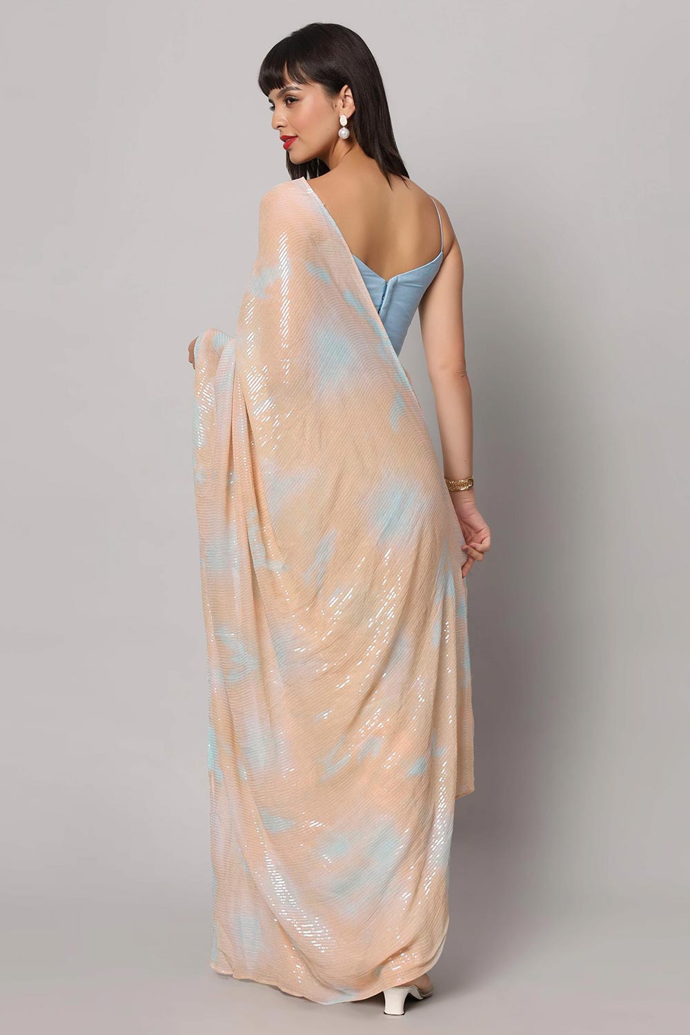 Shop Taylor Pink & Blue Tie-Dye Georgette  with Sequins One Minute Saree at best offer at our  Store - One Minute Saree