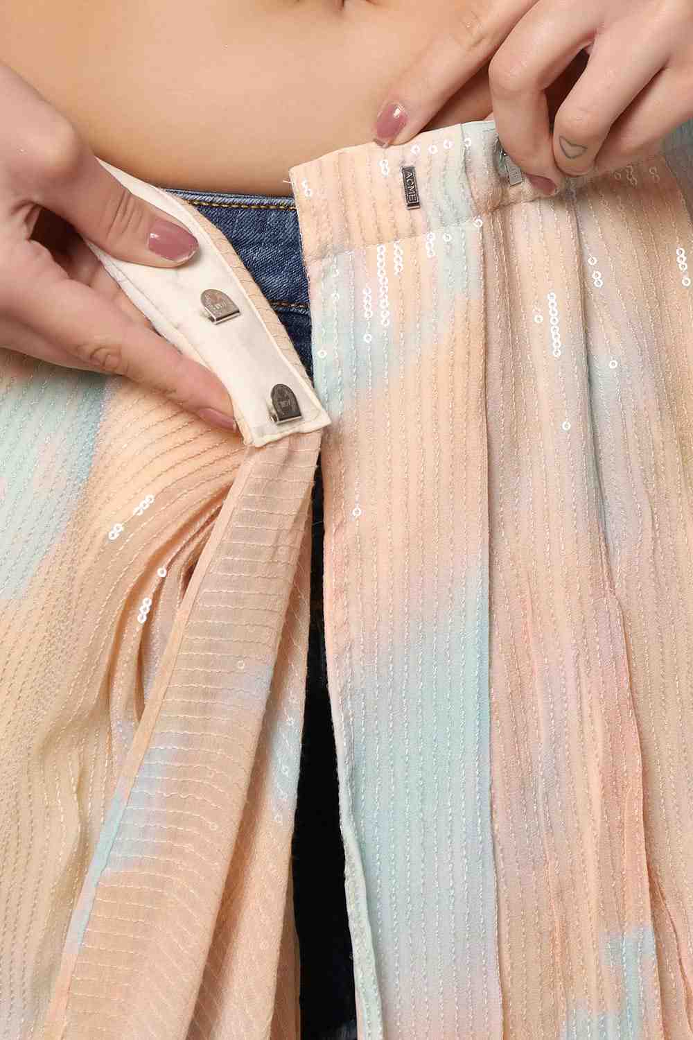 Buy Taylor Pink & Blue Tie-Dye Georgette  with Sequins One Minute Saree Online - Zoom In