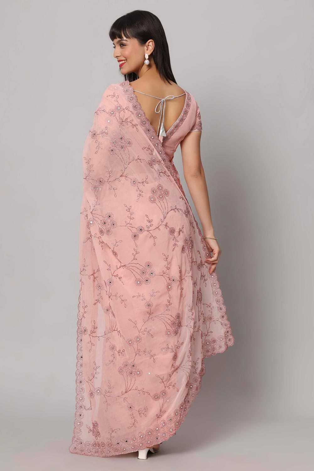 Shop Esha Dusty Rose Embroidered Mirror Work One Minute Saree at best offer at our  Store - One Minute Saree