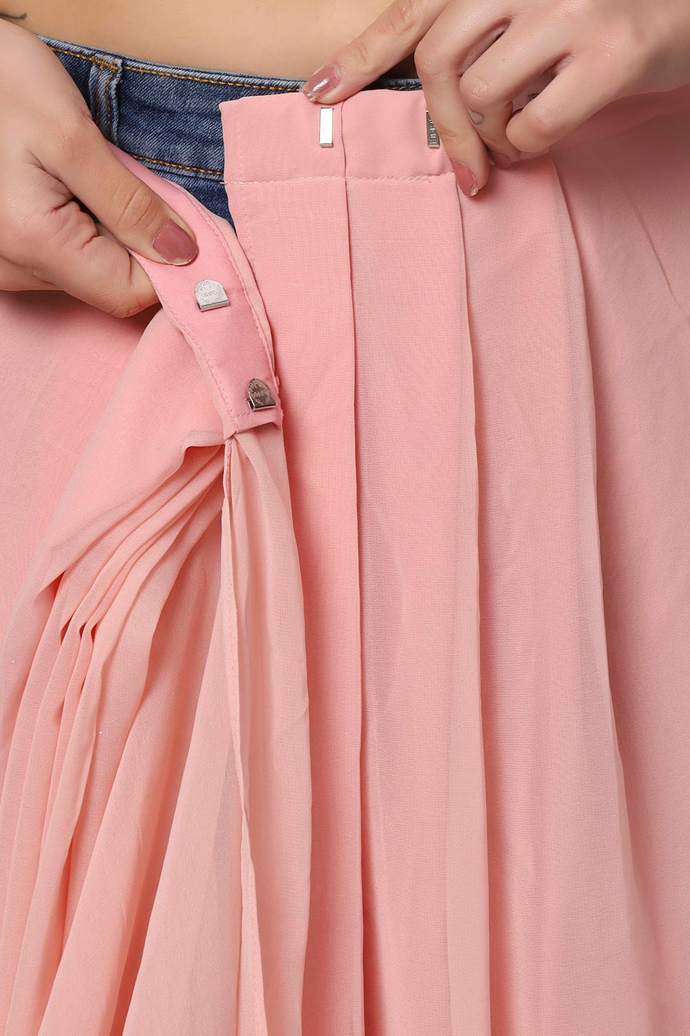 Buy Esha Dusty Rose Embroidered Mirror Work One Minute Saree Online - Zoom In