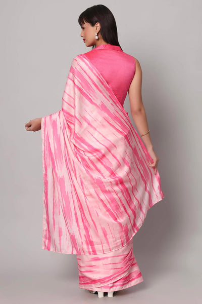 Shop Paula Pink & White Tie-Dye Satin One Minute Saree at best offer at our  Store - One Minute Saree