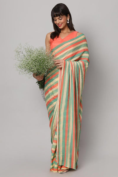 Buy Jini Multi-colored Striped Georgette with Sequins One Minute Saree Online