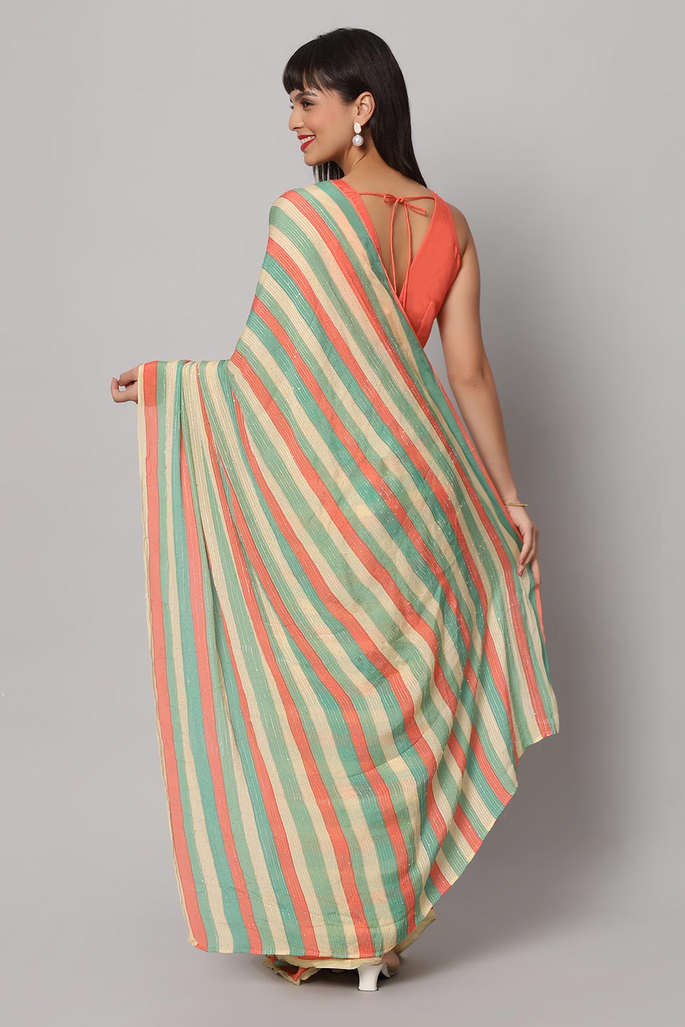 Shop Jini Multi-colored Striped Georgette with Sequins One Minute Saree at best offer at our  Store - One Minute Saree