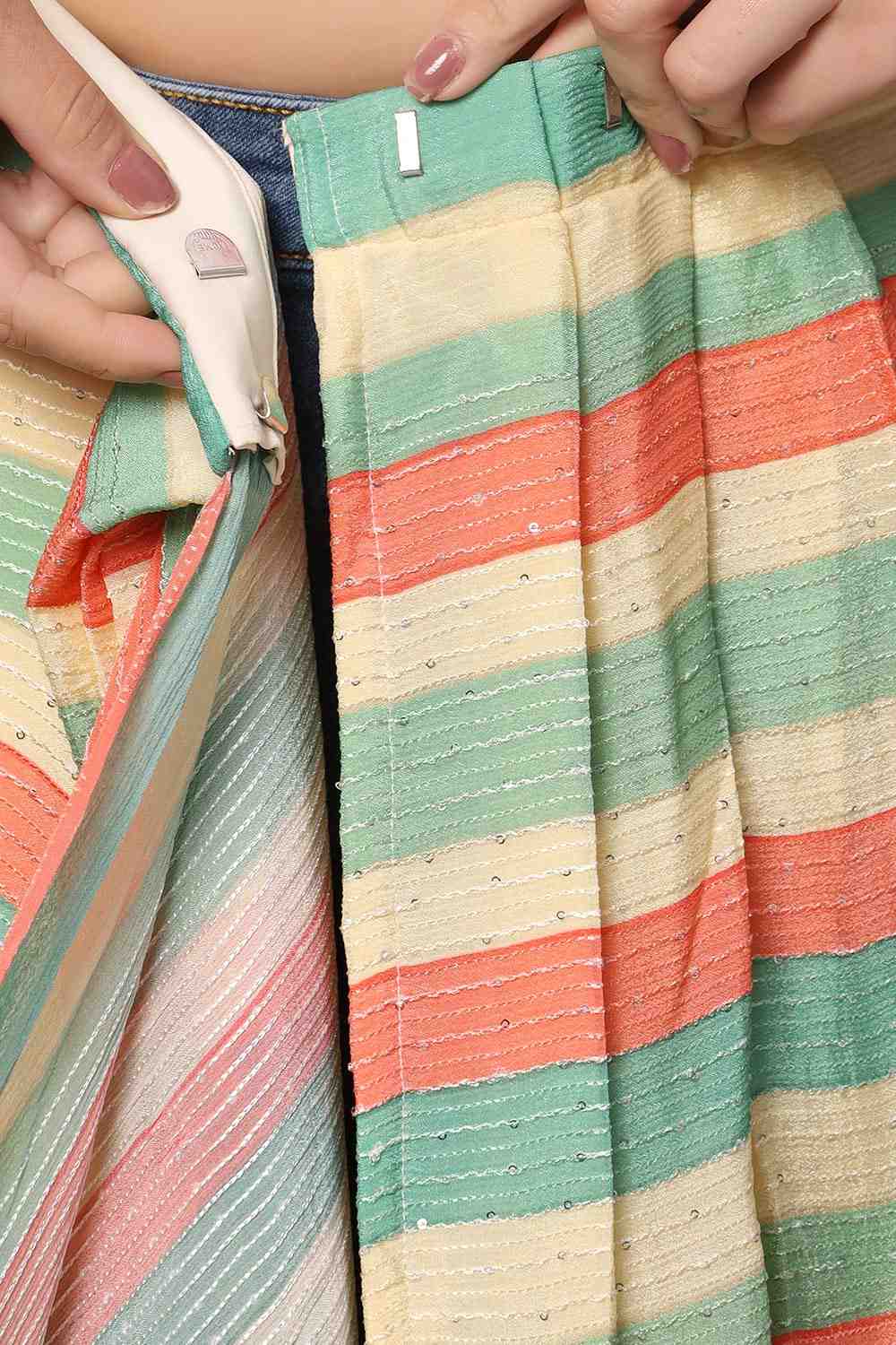 Buy Jini Multi-colored Striped Georgette with Sequins One Minute Saree Online - Zoom In