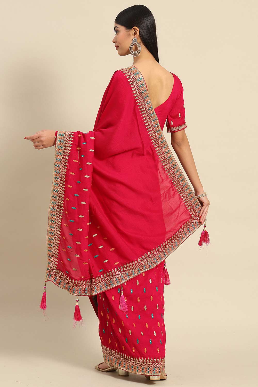 Shop Chandai Red Art Silk Embroidered One Minute Saree at best offer at our  Store - One Minute Saree