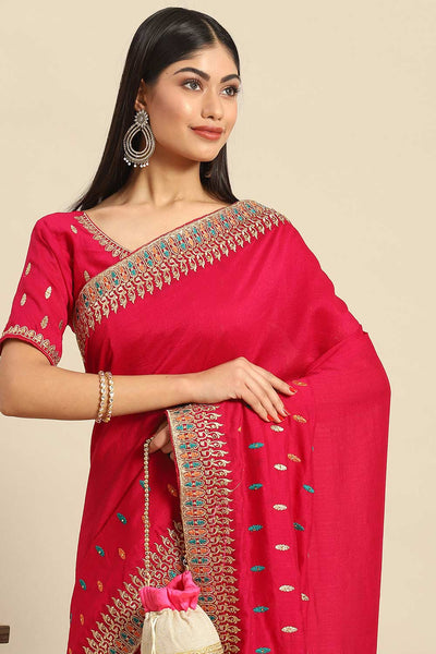 Buy Chandai Red Art Silk Embroidered One Minute Saree Online