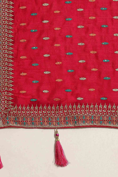 Buy Chandai Red Art Silk Embroidered One Minute Saree Online - Back