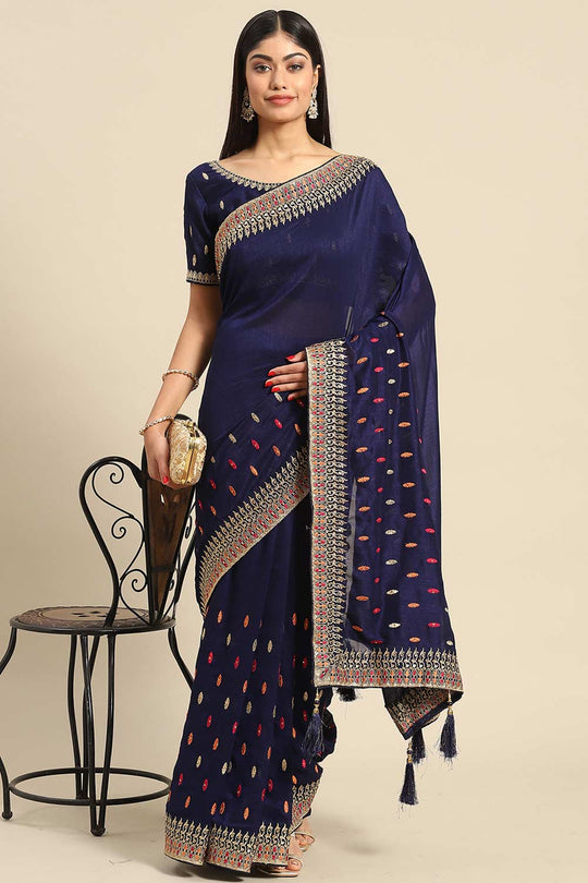 Buy Julie Navy Blue Art Silk Embroidered One Minute Saree Online - One Minute Saree