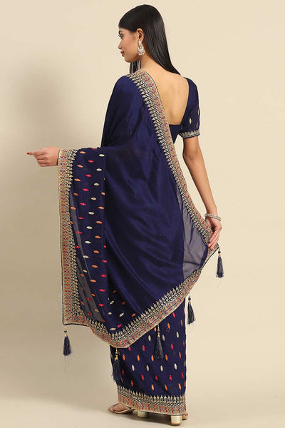 Shop Julie Navy Blue Art Silk Embroidered One Minute Saree at best offer at our  Store - One Minute Saree