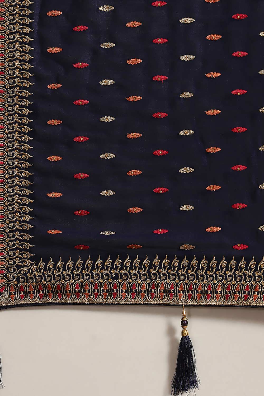 Buy Julie Navy Blue Art Silk Embroidered One Minute Saree Online - Back