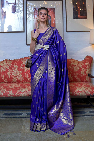 Buy Kanyaatha Navy Blue Moss Weave Art Silk Saree Online - One Minute Saree