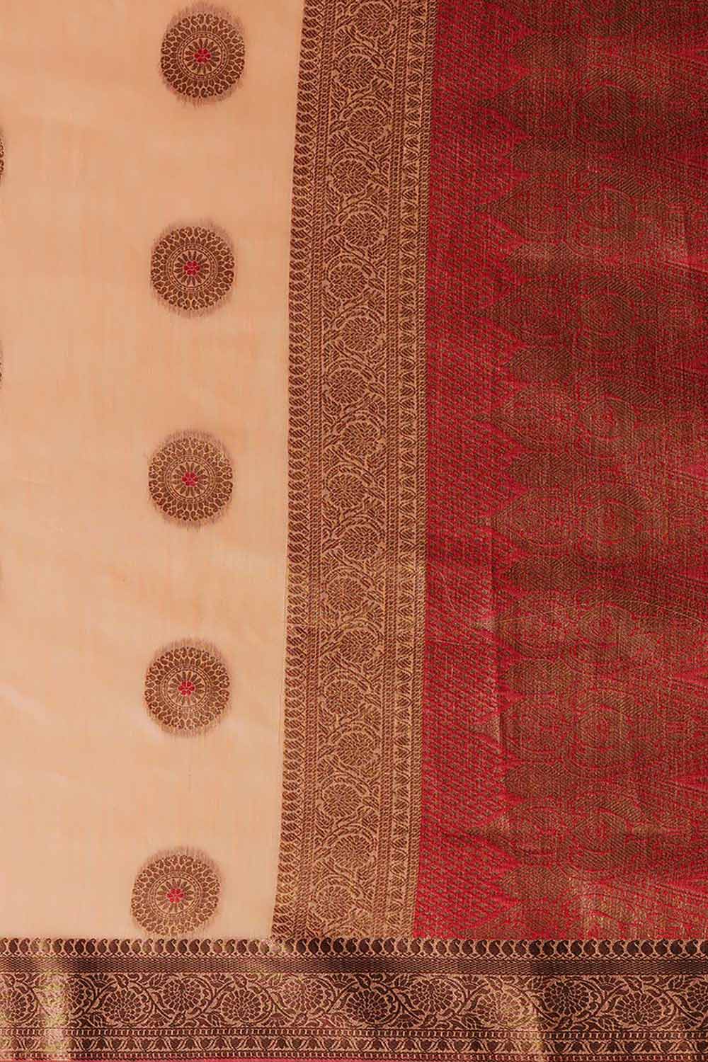 Buy Aisha Peach Woven Blended Silk One Minute Saree Online