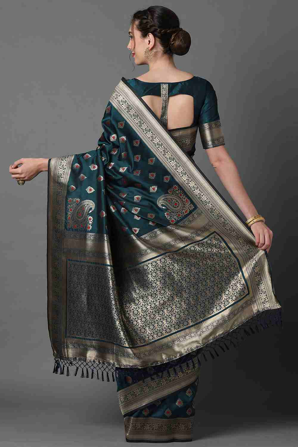 Shop Hemangi Teal Blue Woven Art Silk One Minute Saree at best offer at our  Store - One Minute Saree