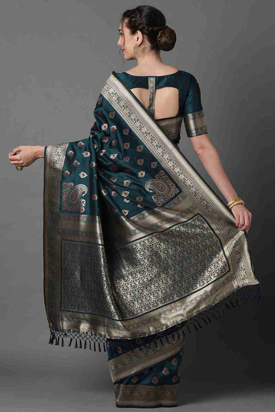 Shop Hemangi Teal Blue Woven Art Silk One Minute Saree at best offer at our  Store - One Minute Saree