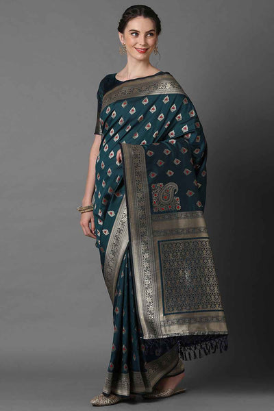 Buy Hemangi Teal Blue Woven Art Silk One Minute Saree Online