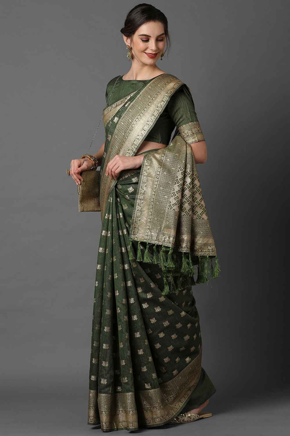 Buy Marcy Green Woven Art Silk One Minute Saree Online