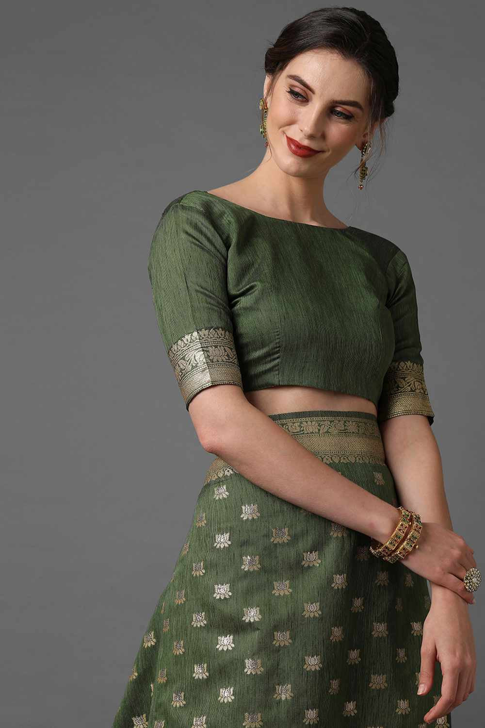 Buy Marcy Green Woven Art Silk One Minute Saree Online - Back