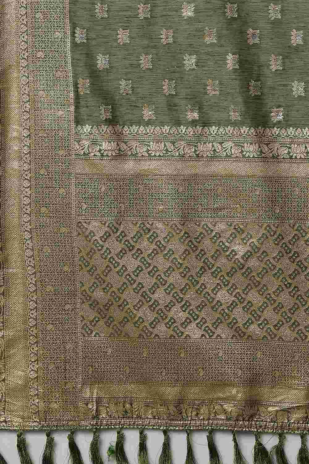 Buy Marcy Green Woven Art Silk One Minute Saree Online - Front