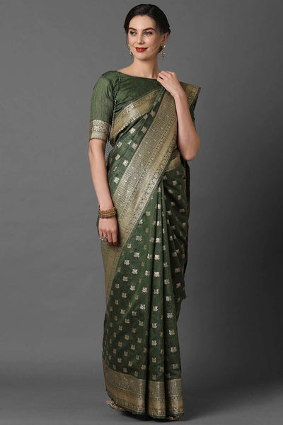 Buy Marcy Green Woven Art Silk One Minute Saree Online - One Minute Saree