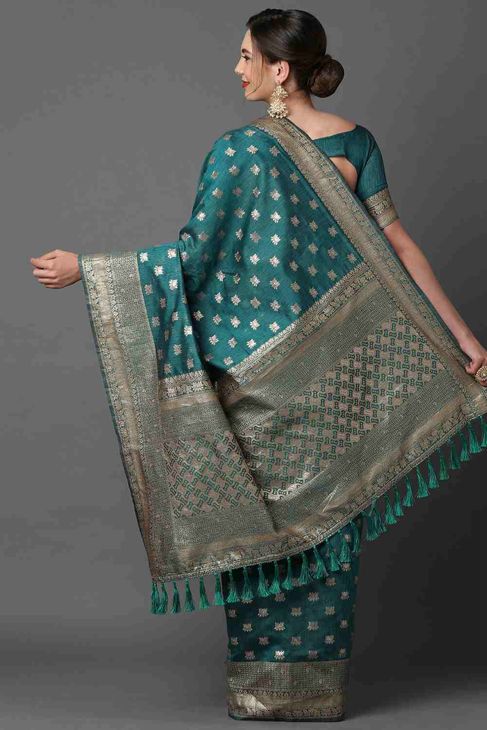 Shop Smitha Teal Blue Woven Art Silk One Minute Saree at best offer at our  Store - One Minute Saree