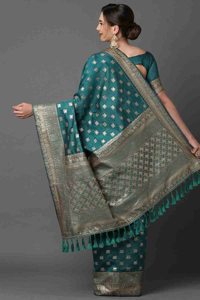 Shop Smitha Teal Blue Woven Art Silk One Minute Saree at best offer at our  Store - One Minute Saree