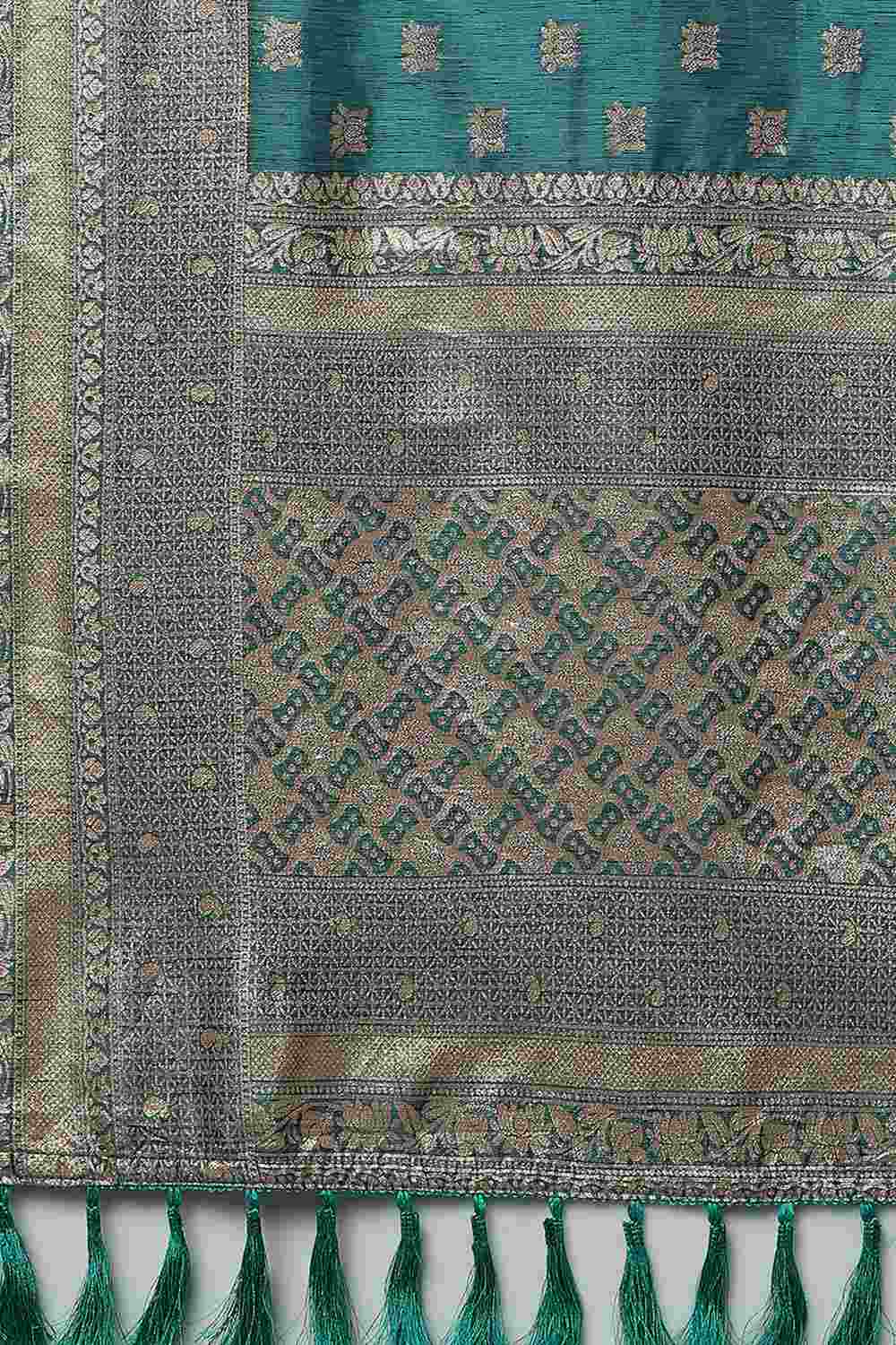 Buy Smitha Teal Blue Woven Art Silk One Minute Saree Online - Front