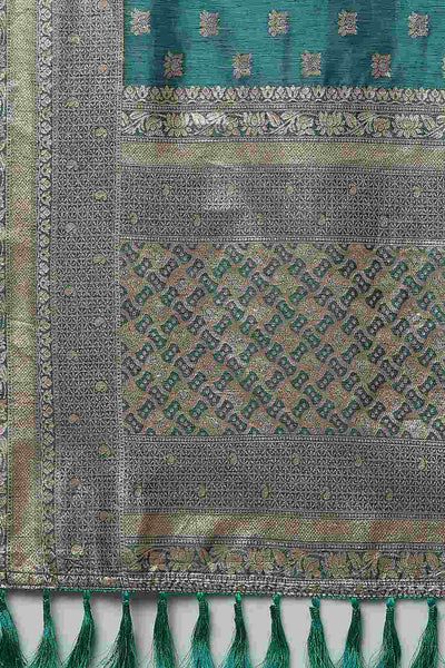 Buy Smitha Teal Blue Woven Art Silk One Minute Saree Online - Front