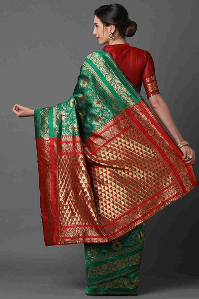 Shop Ari Green Woven Art Silk One Minute Saree at best offer at our  Store - One Minute Saree