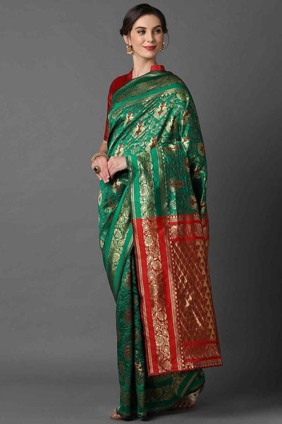 Buy Ari Green Woven Art Silk One Minute Saree Online