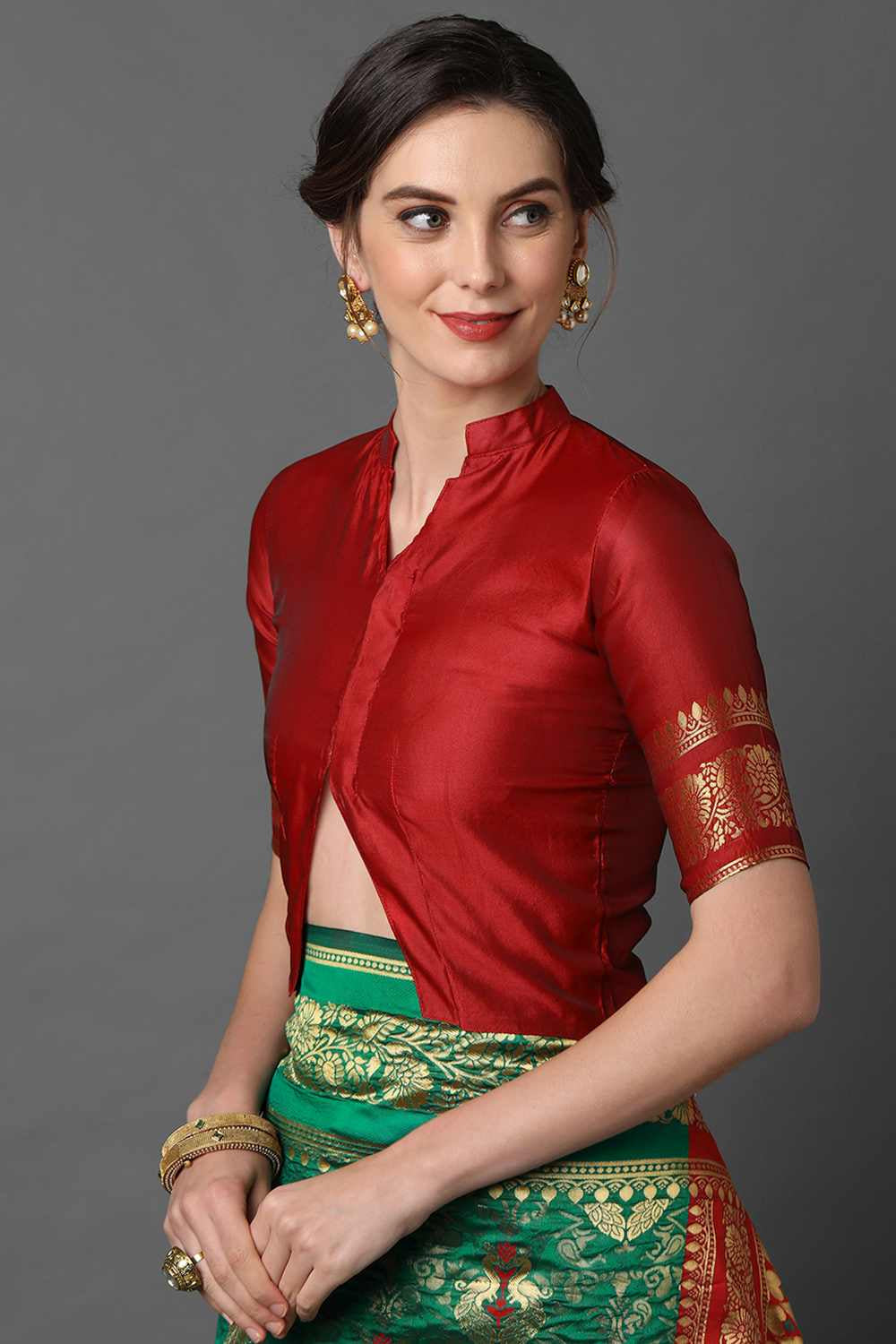 Buy Ari Green Woven Art Silk One Minute Saree Online - Back