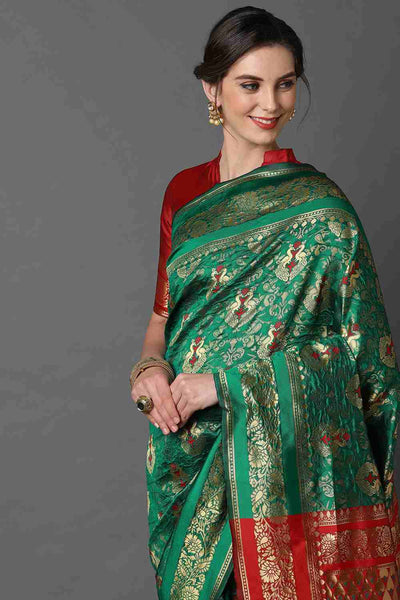 Buy Ari Green Woven Art Silk One Minute Saree Online - Side