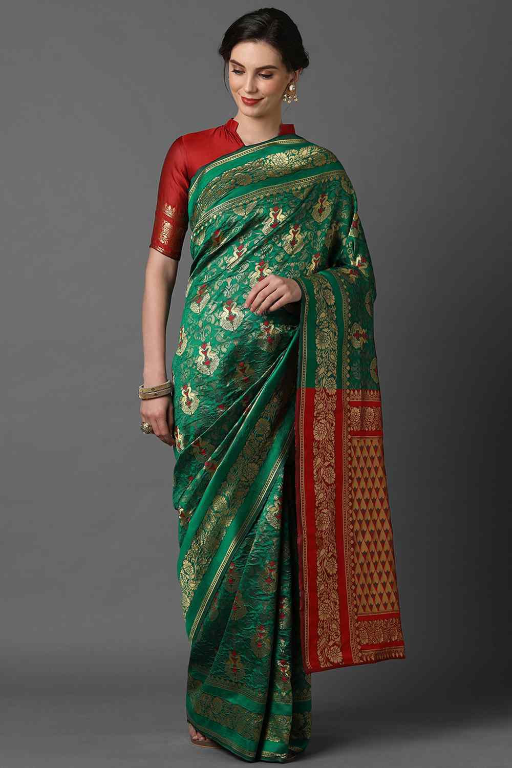 Buy Ari Green Woven Art Silk One Minute Saree Online - One Minute Saree