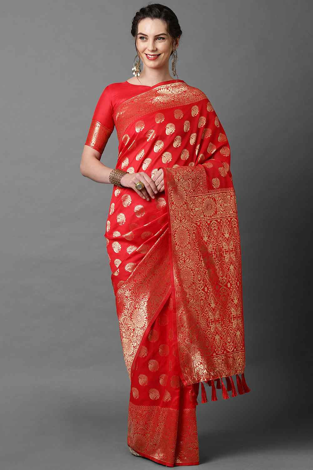 Buy Aaira Red Woven Art Silk One Minute Saree Online - One Minute Saree