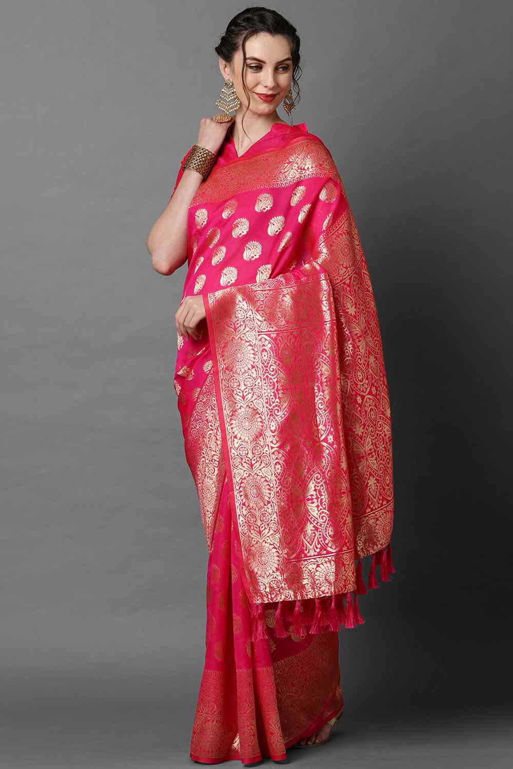 Buy Payal Pink Woven Art Silk One Minute Saree Online