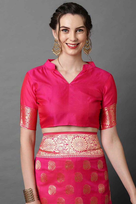 Buy Payal Pink Woven Art Silk One Minute Saree Online - Back