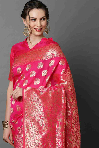 Buy Payal Pink Woven Art Silk One Minute Saree Online - Side