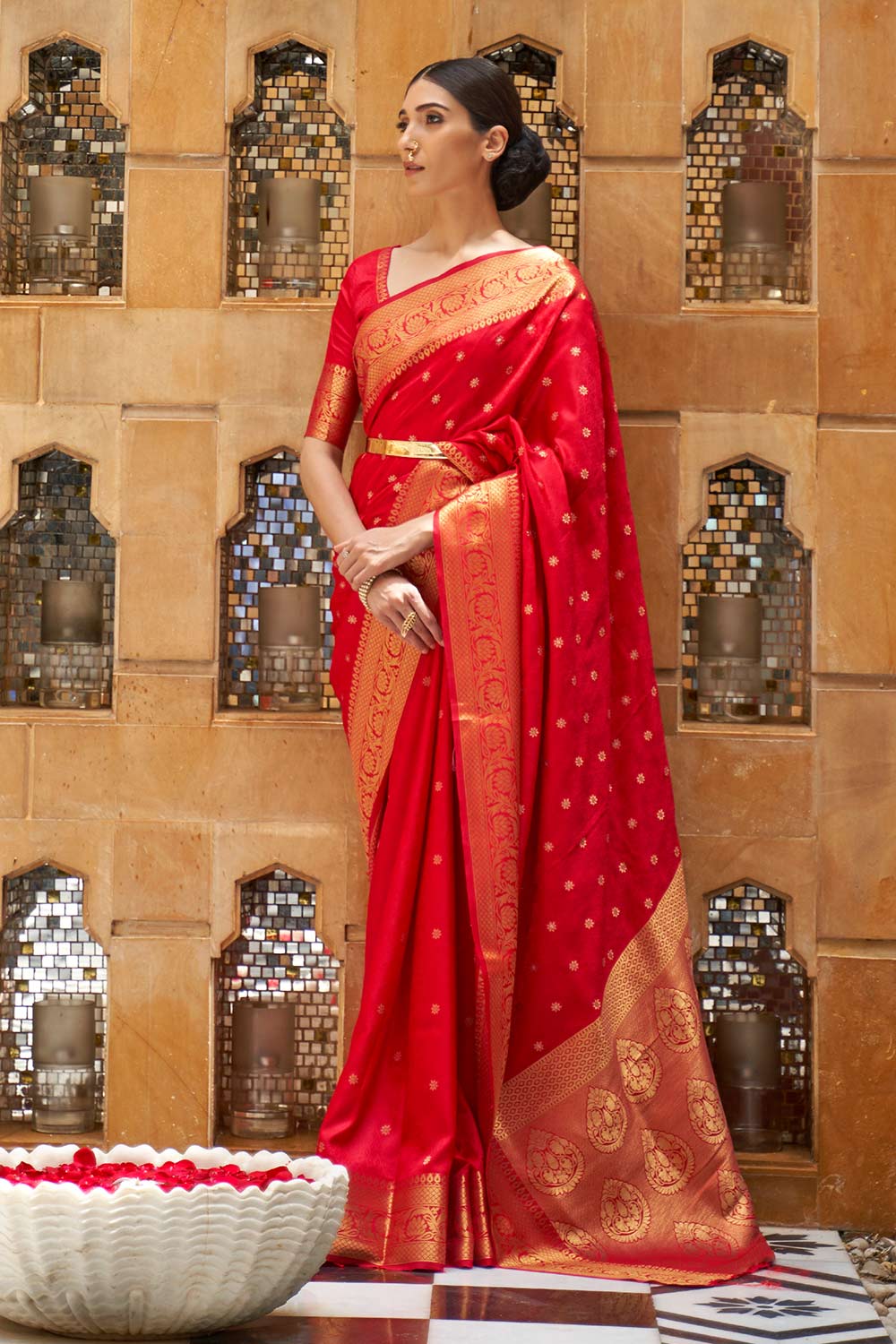 Shop Red Silk Embroidered Lace Saree at best offer at our  Store - One Minute Saree